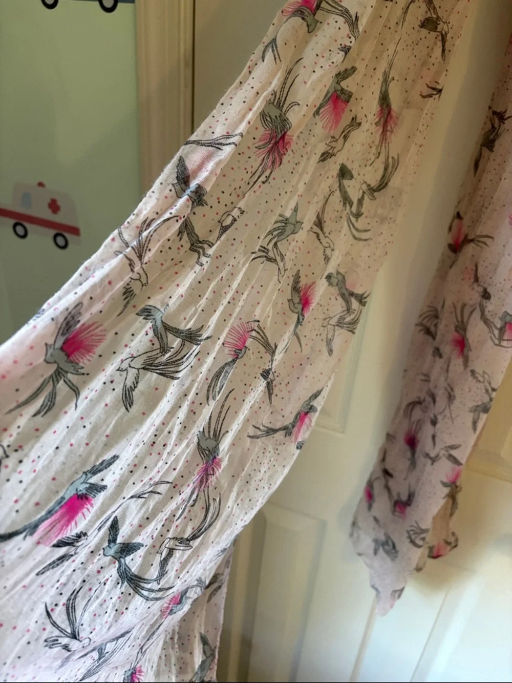 Light Pink Floral Print Scarf with Pink Accent - Picture 2 of 3